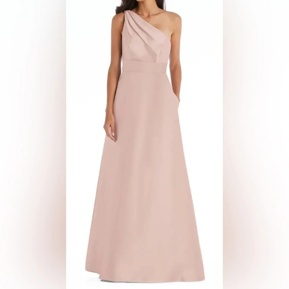 ALFRED SUNG One Shoulder Dress in Blush Pink